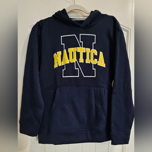 NWT Nautica Hoodie Yellow Lettering Logo Sweatshirt Men Women Youth - Picture 1 of 1